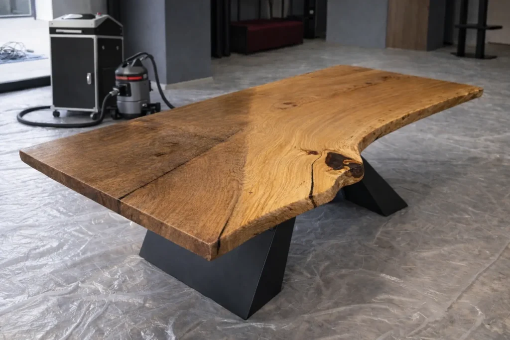 gorski_Laser_czyszczenie_laserem_stol_debowy